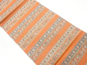 リサイクル　横段に花唐草模様織出し全通袋帯